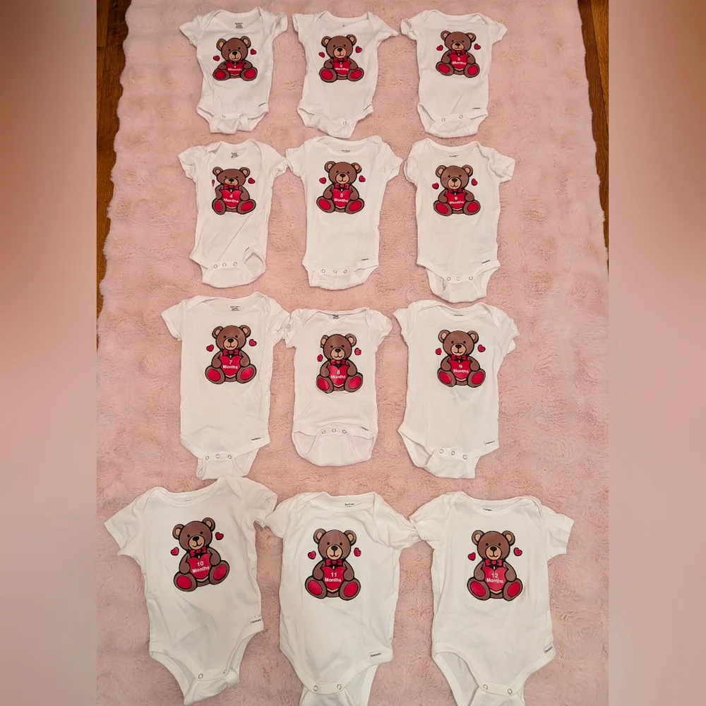 Baby Milestone Onesies 1-12 months Set Sized Accordingly